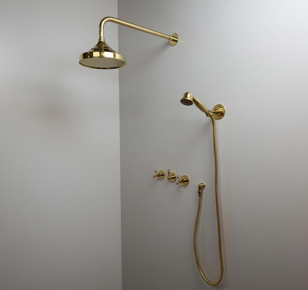 Premium Unlacquered Brass Wall-Mount Shower System with Handheld Sprayer