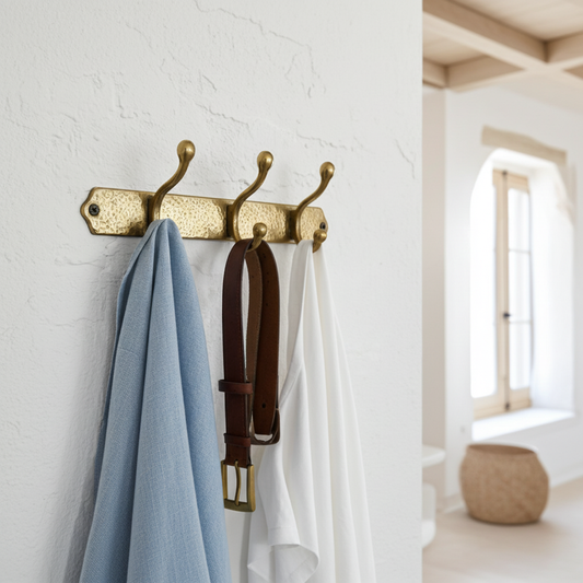 Hammered Solid Brass Wall Hooks – Handmade Unlacquered Coat Rack