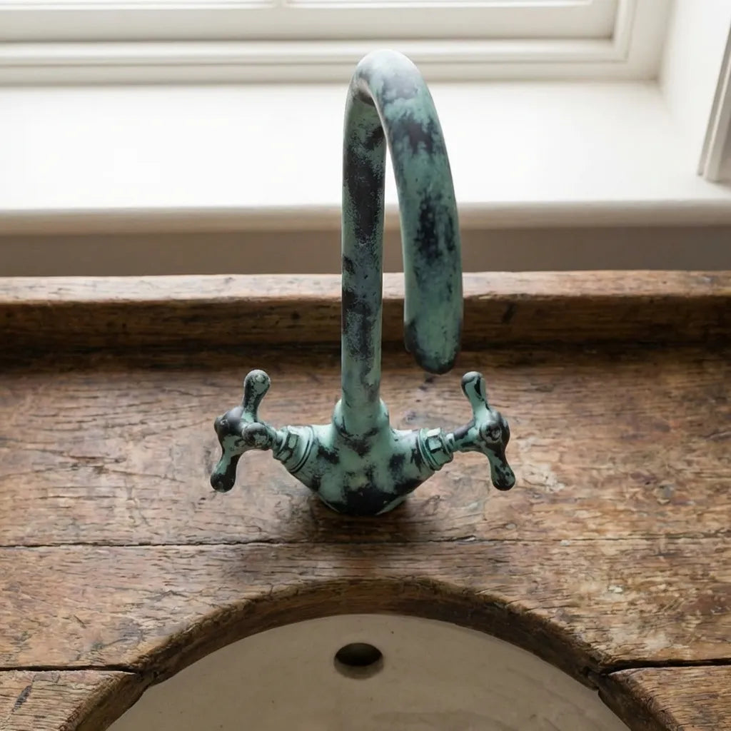 Oxidized Brass Gooseneck Bathroom Faucet with Luxurious Patina
