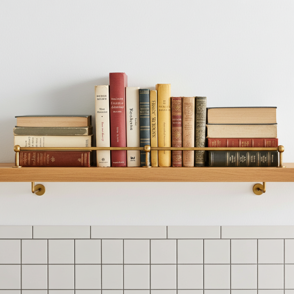 Unlacquered Brass Gallery Rail Shelf – Vintage Wall Shelf with Solid Brass Rod