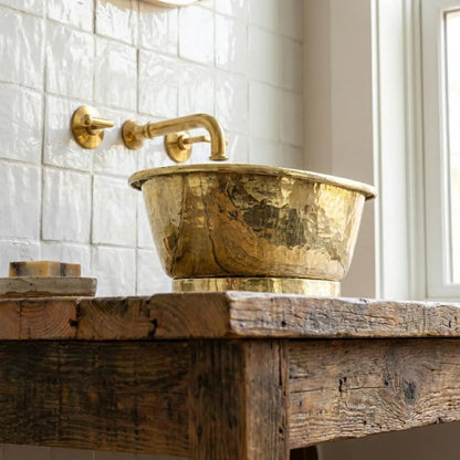 Brass Bathroom Wash Basin- Hand-Hammered Vessel Sink Tub.