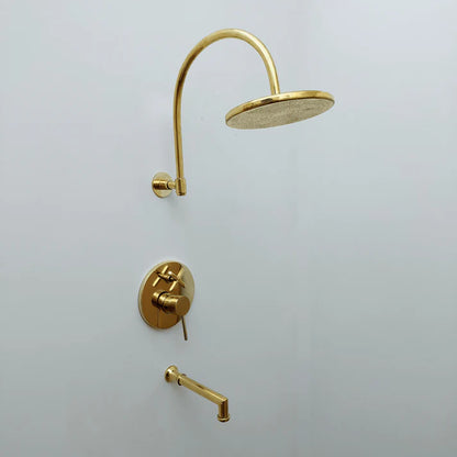 Brasska Unlacquered Brass Shower System with Tub Spout and Round Rainfall Shower Head