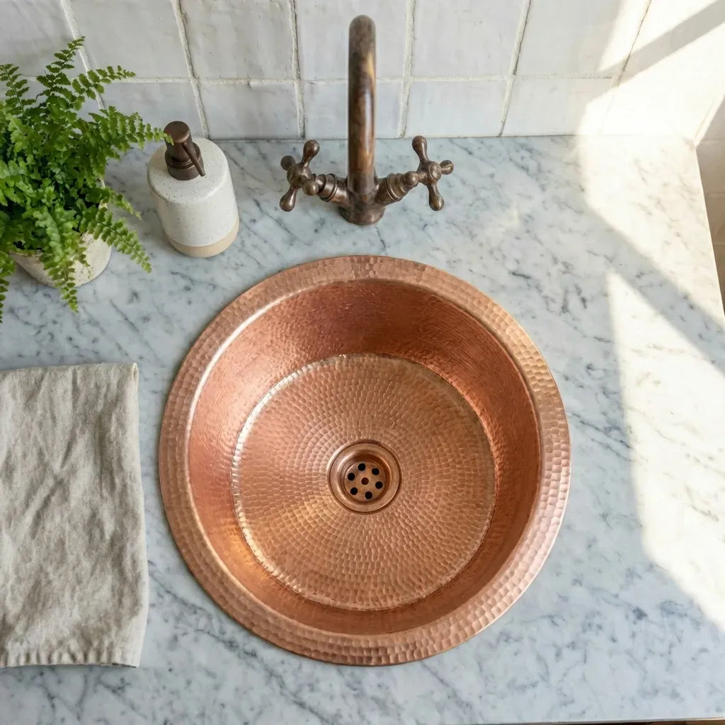 Hand Hammered Antique Copper Bar Sink 14"