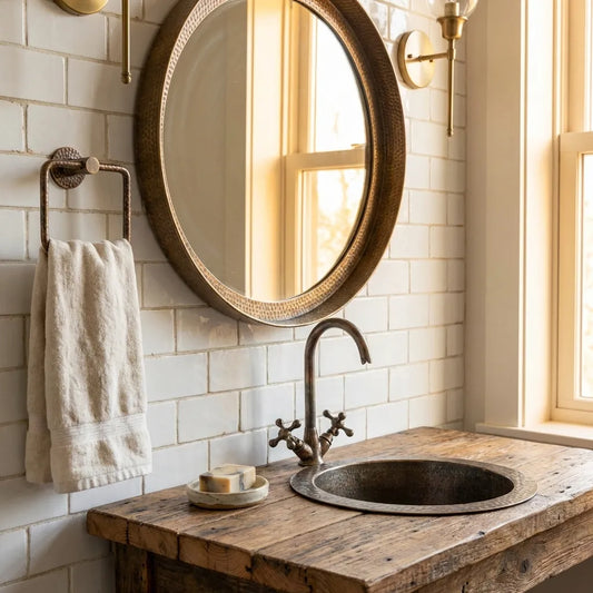 Hammered Copper Bar Sink , Round Bronze Patina Solid Copper Sink