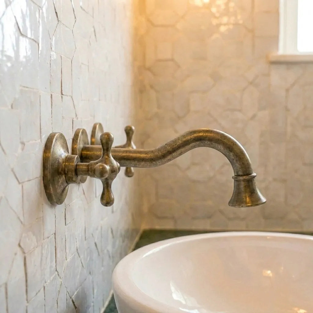 Classic European Vintage Brass Bathroom Wall Faucet