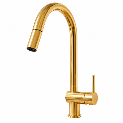 SOLID UNLACQUERED BRASS PULL DOWN KITCHEN FAUCET, SINGLE HOLE BRASS KITCHEN TAP