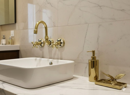 Luxury Wall-Mount Brass Faucet with Inlay Handles