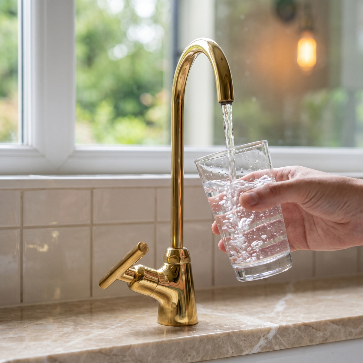 Unlacquered Brass Cold-Water Faucet with Lever Handles