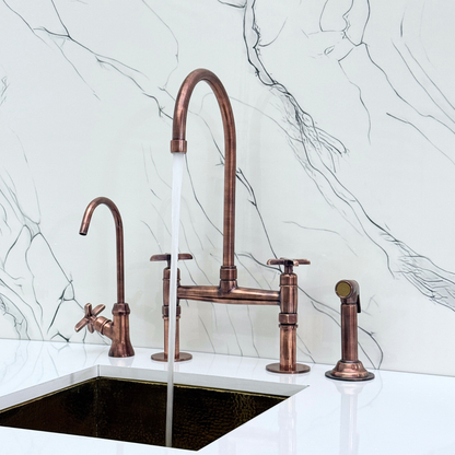 Antique Copper Bridge Faucet with Cross Handles