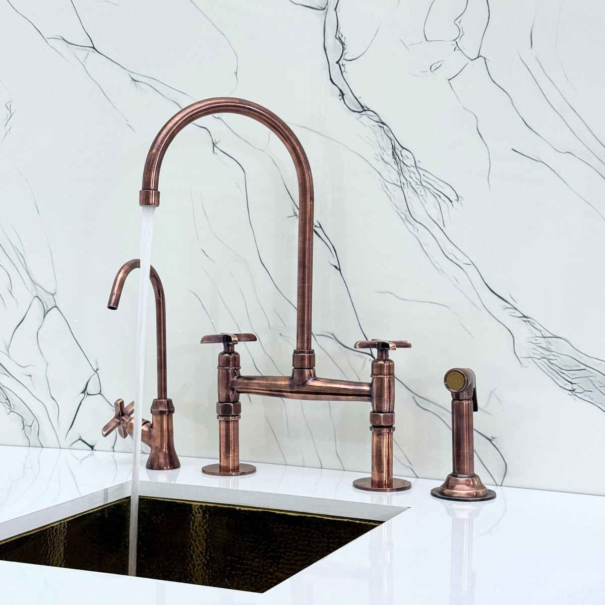 Antique Copper Bridge Faucet with Cross Handles