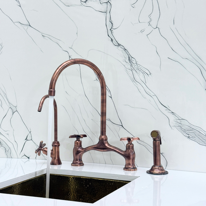 Antique Copper Bridge Faucet with Cross Handles