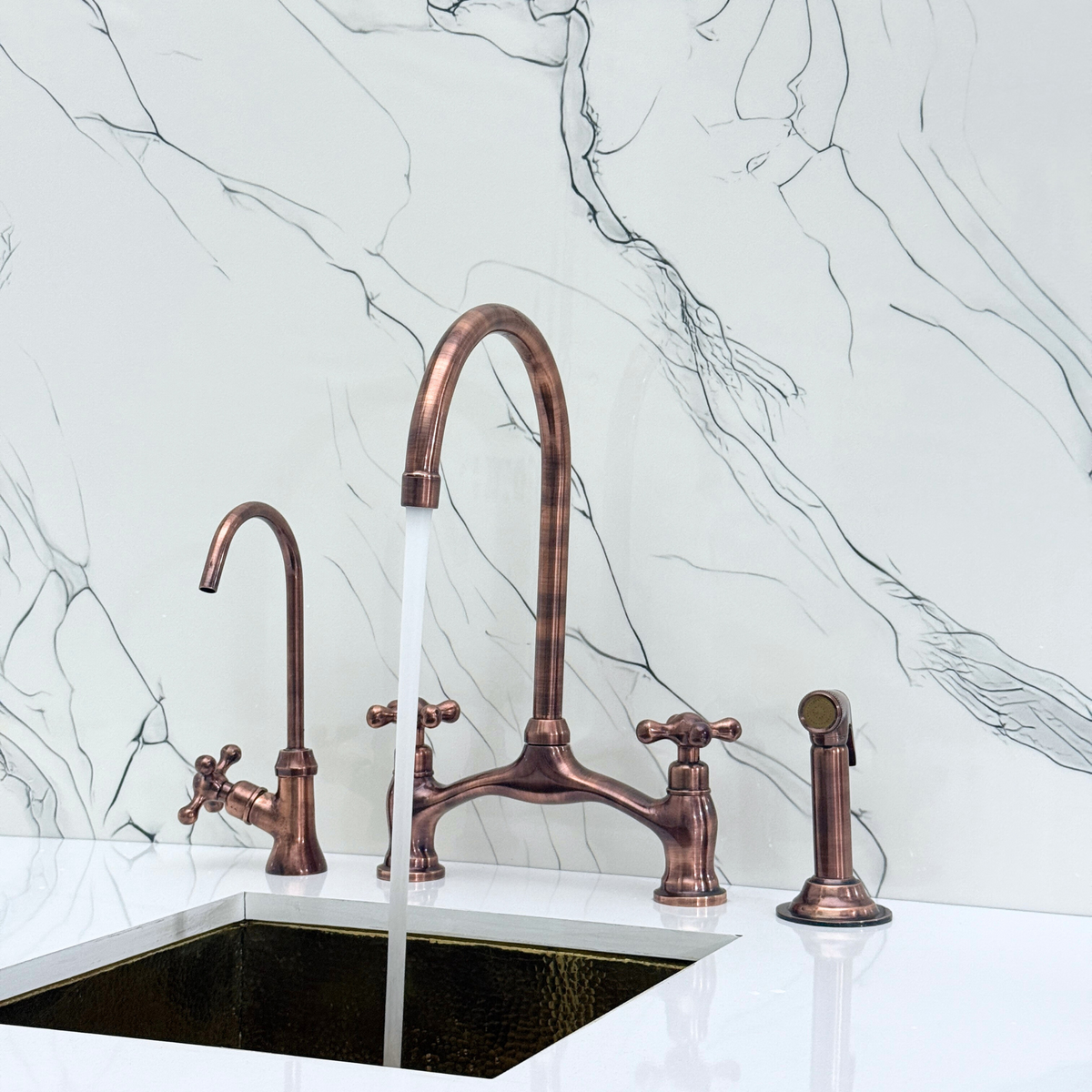 Antique Copper Bridge Faucet with Cross Handles