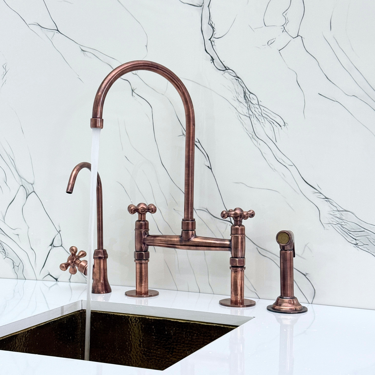 Antique Copper Bridge Faucet with Cross Handles