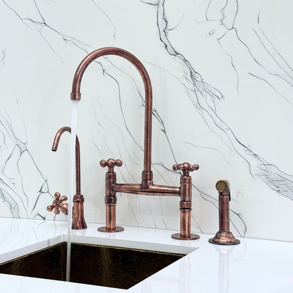 Antique Copper Bridge Faucet with Cross Handles