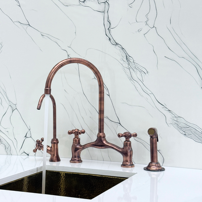 Antique Copper Bridge Faucet with Cross Handles
