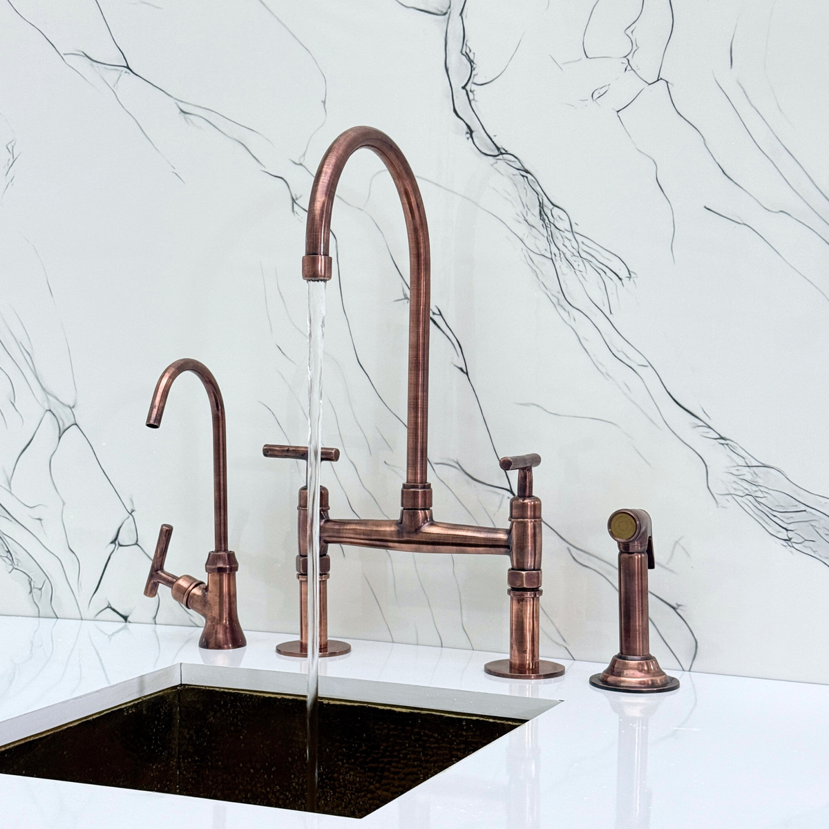 Antique Copper Bridge Faucet with Lever Handles - brasska