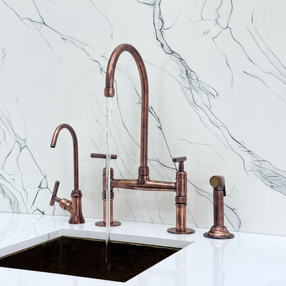 Antique Copper Bridge Faucet with Lever Handles - brasska