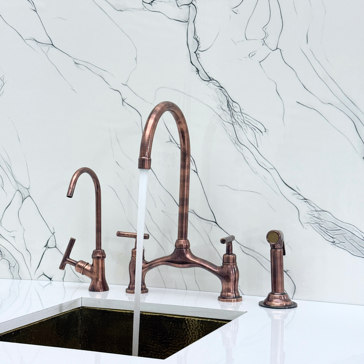 Antique Copper Bridge Faucet with Lever Handles