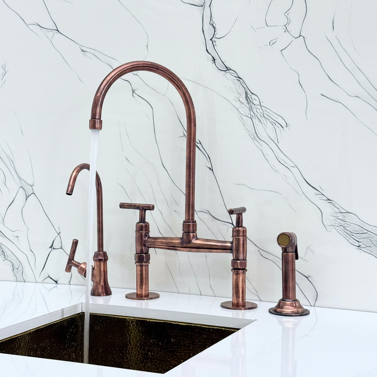 Antique Copper Bridge Faucet with Lever Handles - brasska