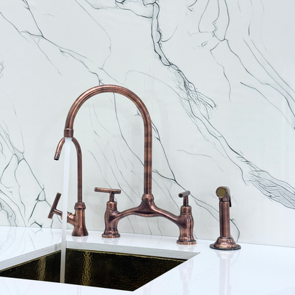 Antique Copper Bridge Faucet with Lever Handles