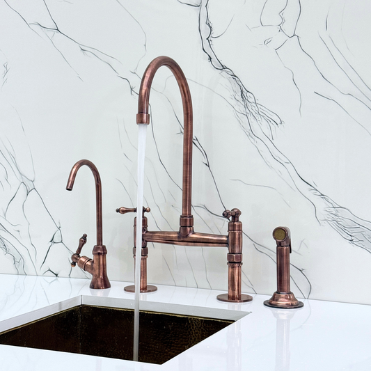 Antique Copper Bridge Faucet with Lever Handles - brasska