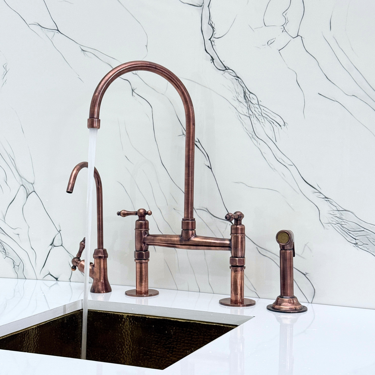 Antique Copper Bridge Faucet with Lever Handles - brasska