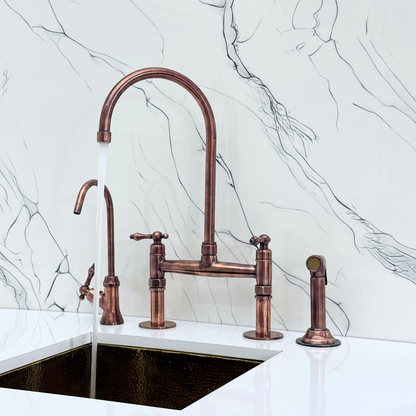 Antique Copper Bridge Faucet with Lever Handles - brasska