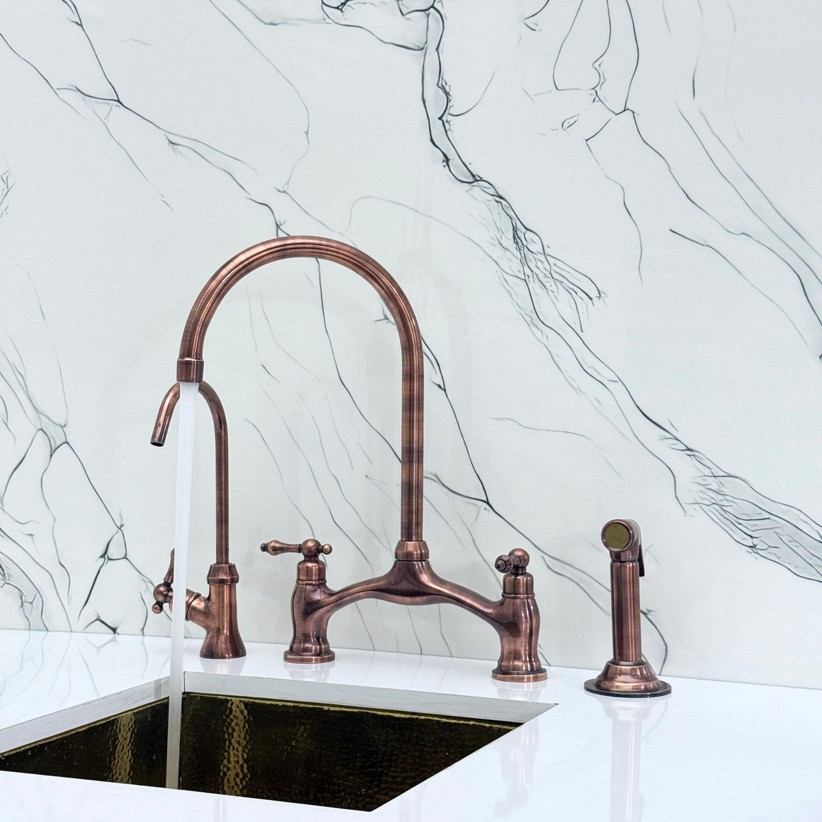 Antique Copper Bridge Faucet with Lever Handles