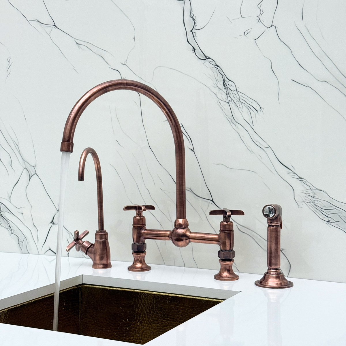 Antique Copper Bridge Faucet with Cross Handles