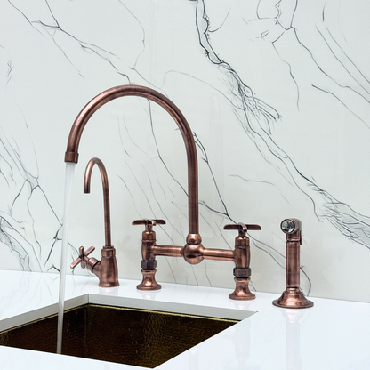Antique Copper Bridge Faucet with Cross Handles