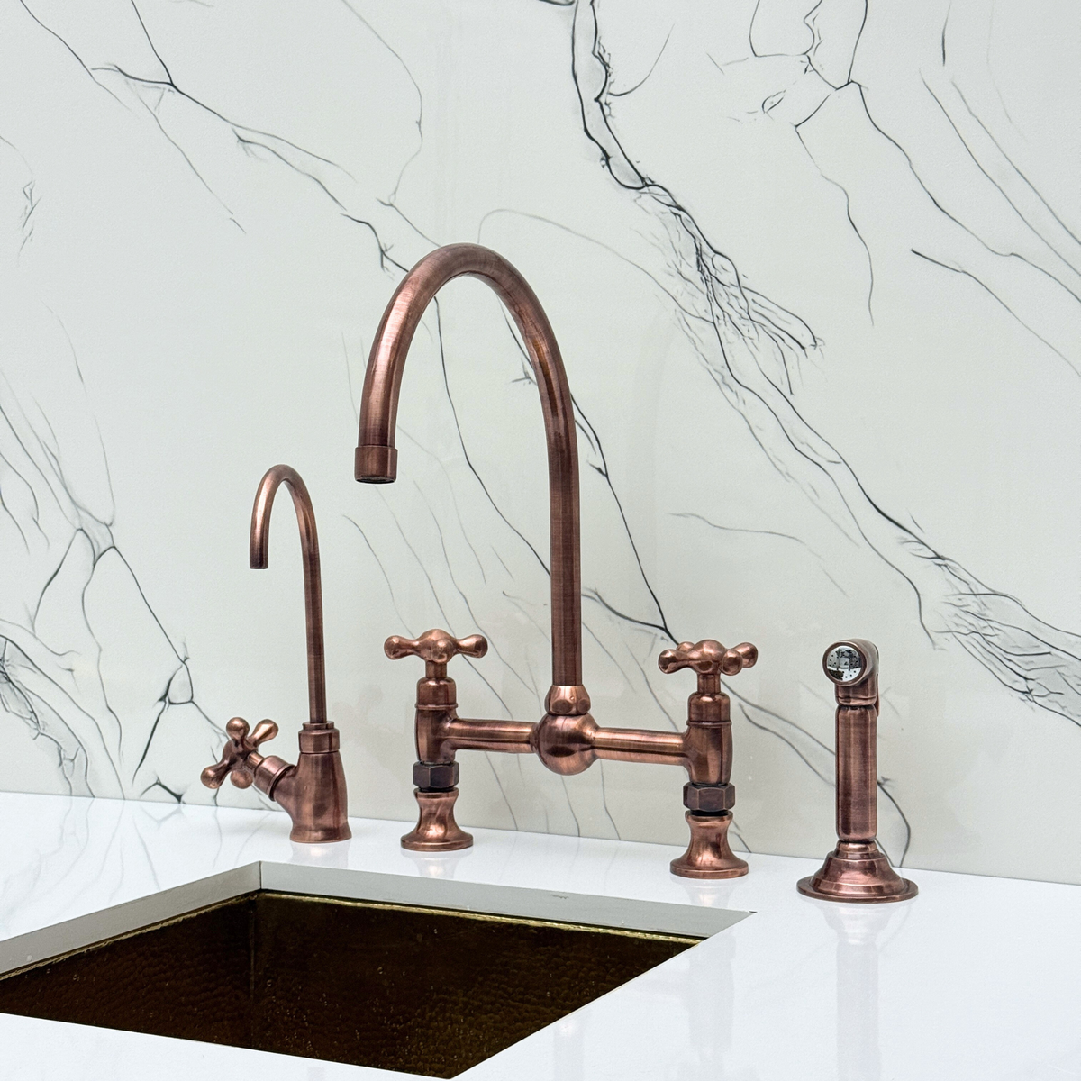 Antique Copper Bridge Faucet with Cross Handles