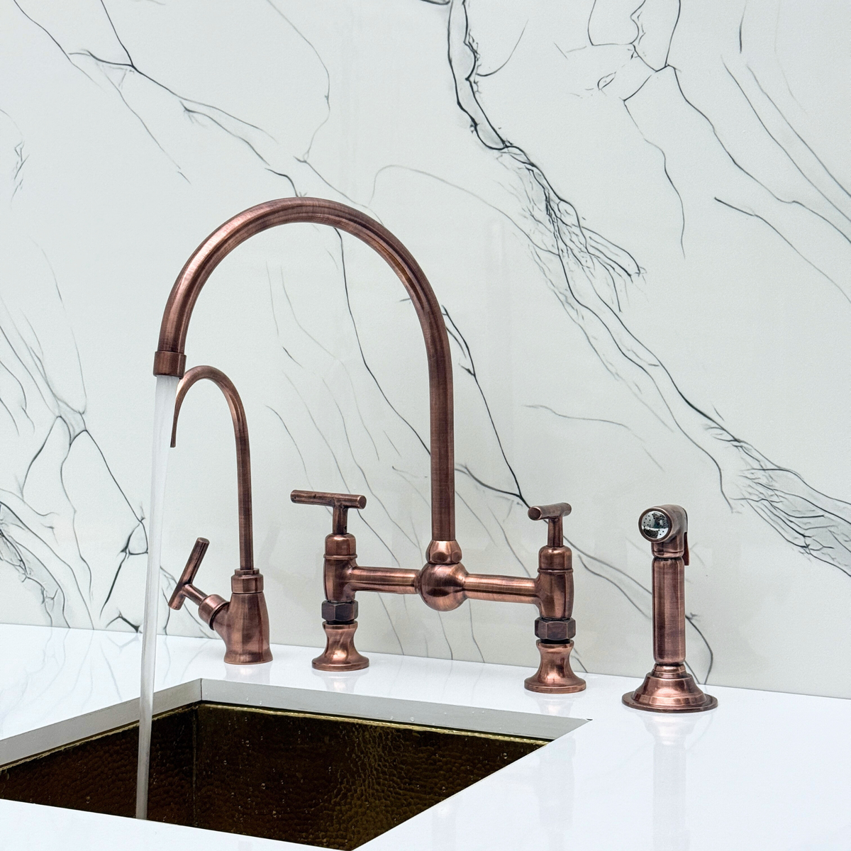 Antique Copper Bridge Faucet with Lever Handles