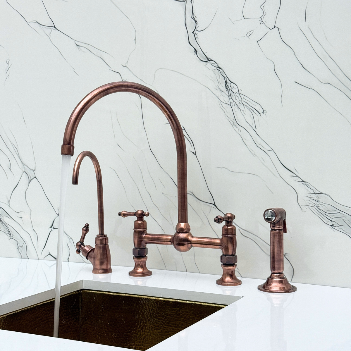 Antique Copper Bridge Faucet with Lever Handles