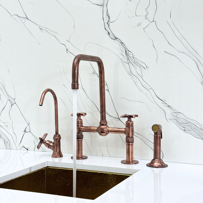 Antique Copper Bridge Faucet with Cross Handles - Grosvenor