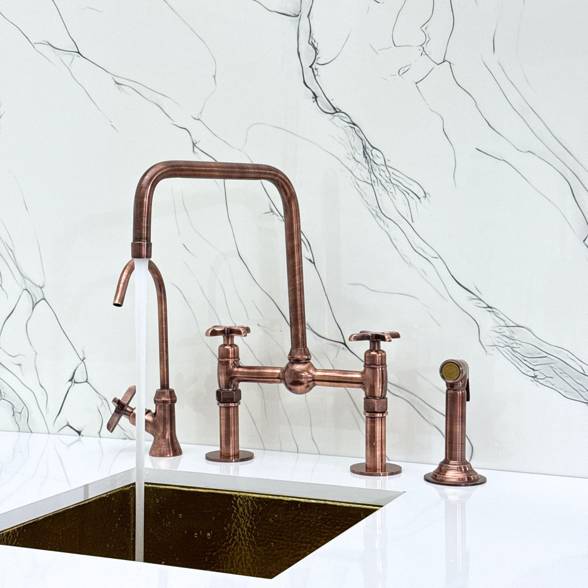 Antique Copper Bridge Faucet with Cross Handles - Grosvenor