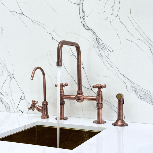Antique Copper Bridge Faucet with Cross Handles - Grosvenor
