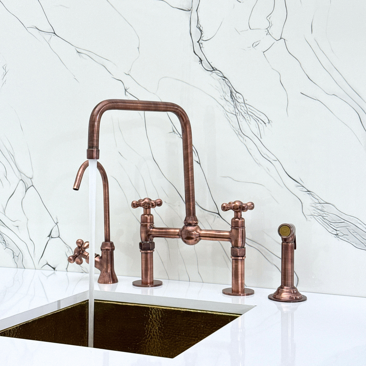 Antique Copper Bridge Faucet with Cross Handles - Grosvenor