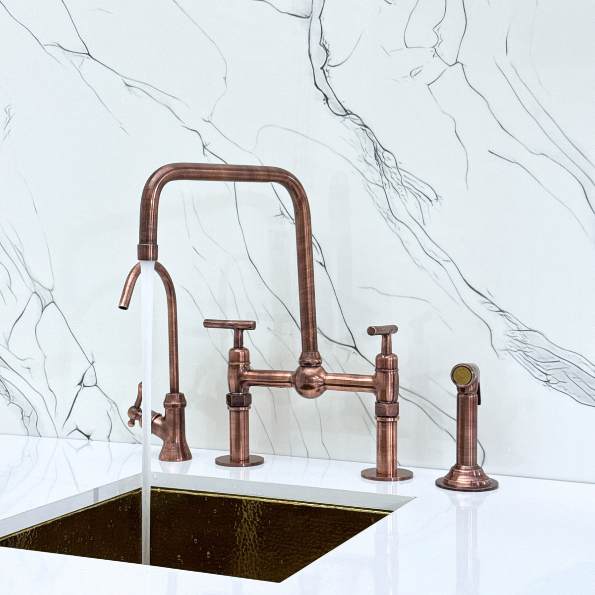 Antique Copper Bridge Faucet with Lever Handles