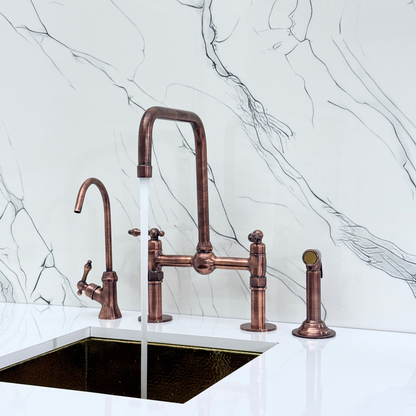 Antique Copper Bridge Faucet with Lever Handles