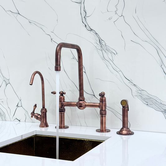 Antique Copper Bridge Faucet with Lever Handles