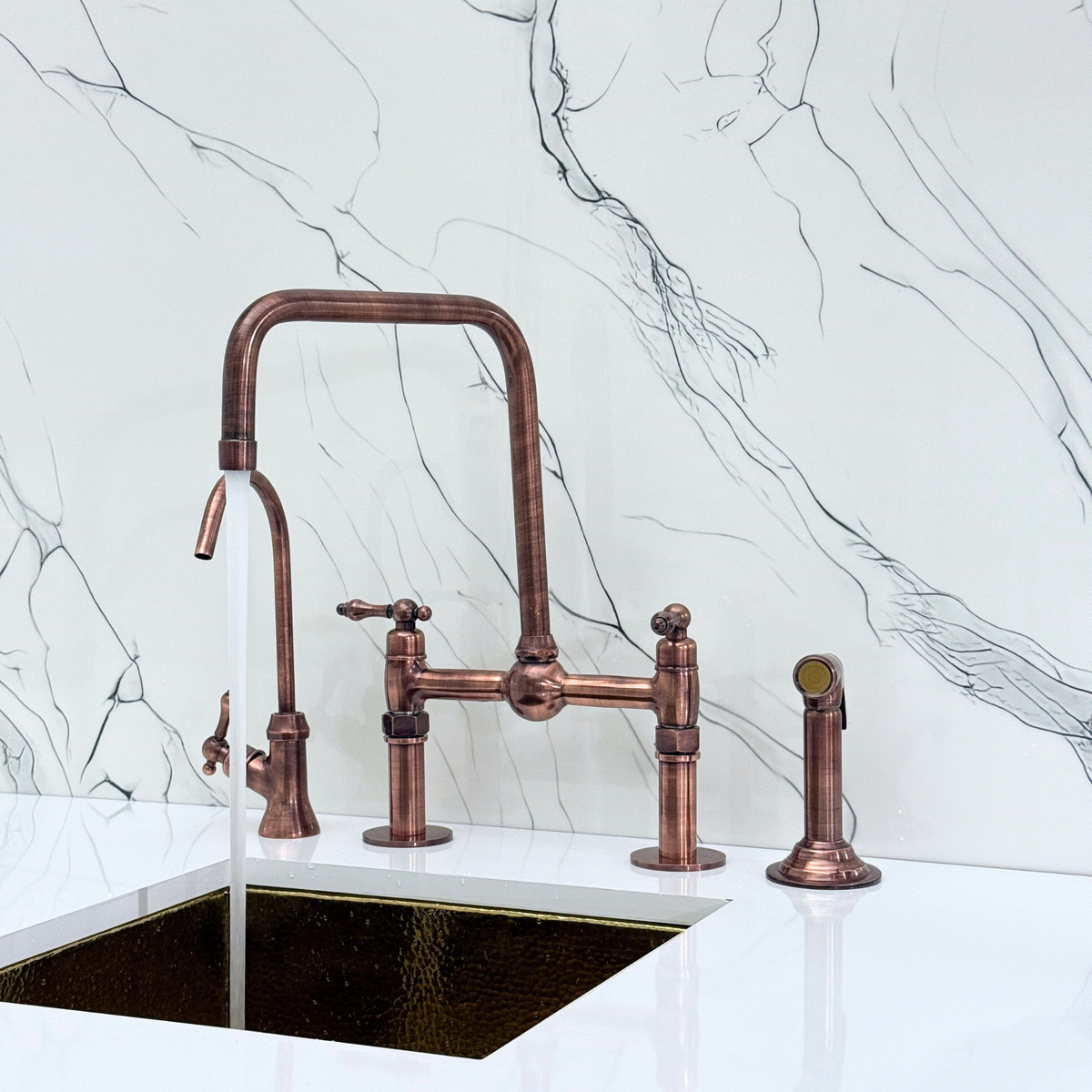 Antique Copper Bridge Faucet with Lever Handles