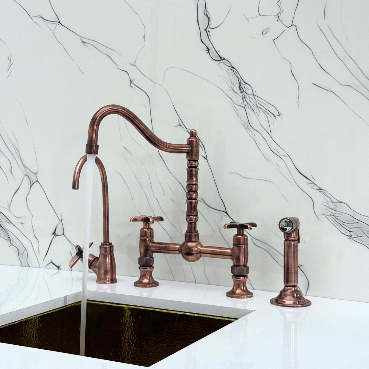 Antique Copper Bridge Faucet with Cross Handles