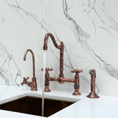 Antique Copper Bridge Faucet with Cross Handles