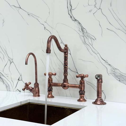 Antique Copper Bridge Faucet with Cross Handles