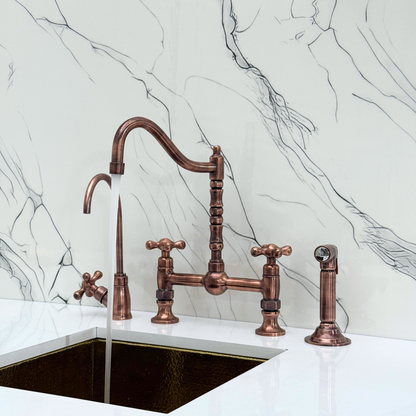 Antique Copper Bridge Faucet with Cross Handles