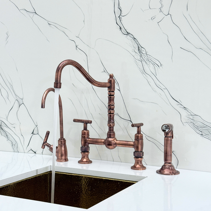 Antique Copper Bridge Faucet with Lever Handles