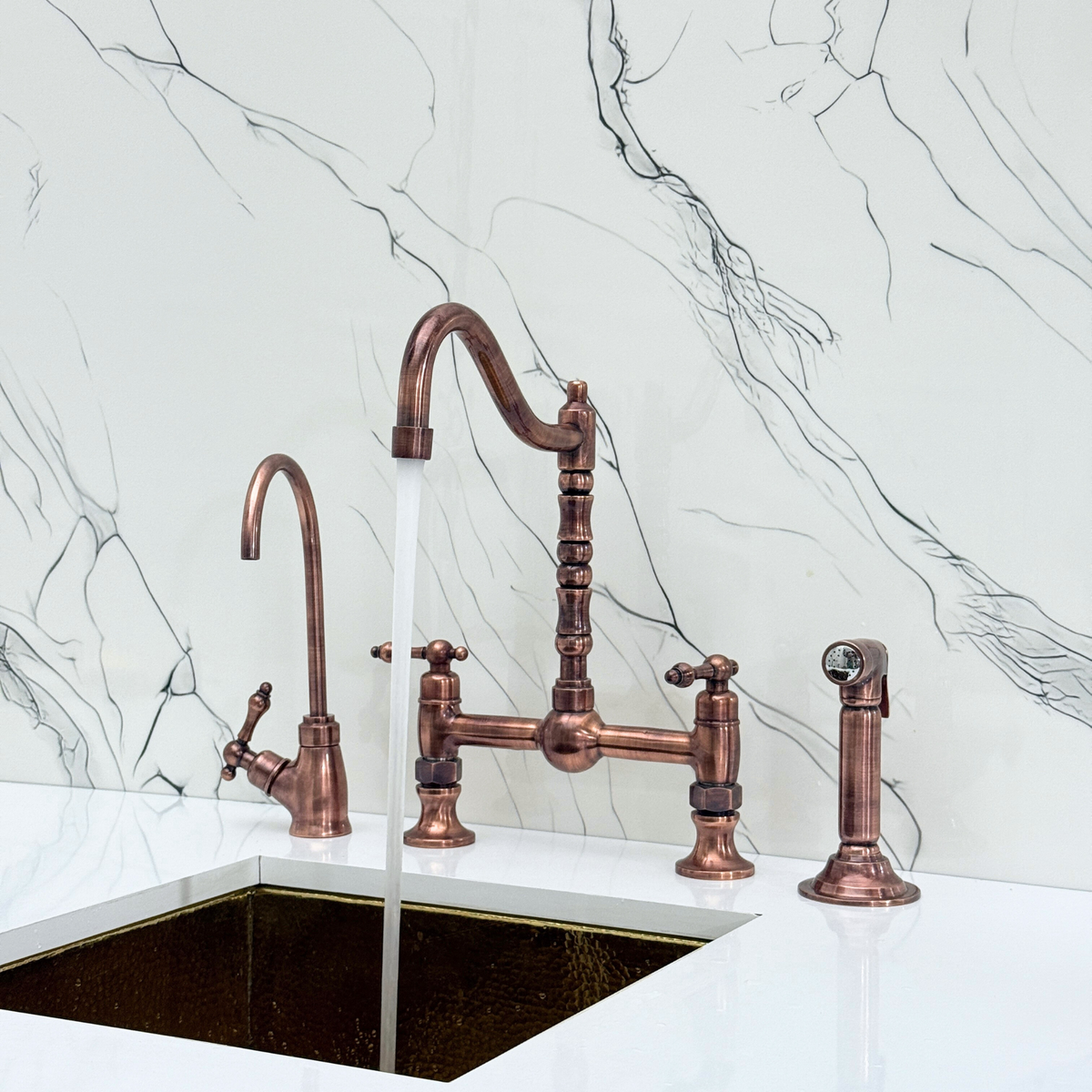 Antique Copper Bridge Faucet with Lever Handles