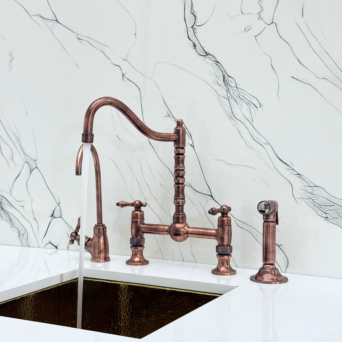 Antique Copper Bridge Faucet with Lever Handles