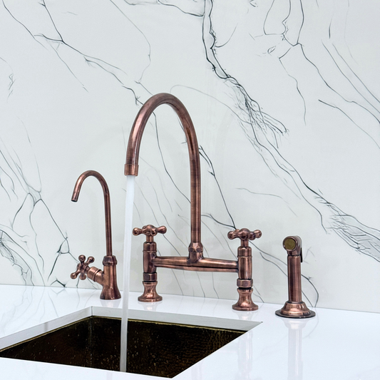 Antique Copper Bridge Faucet with Cross Handles