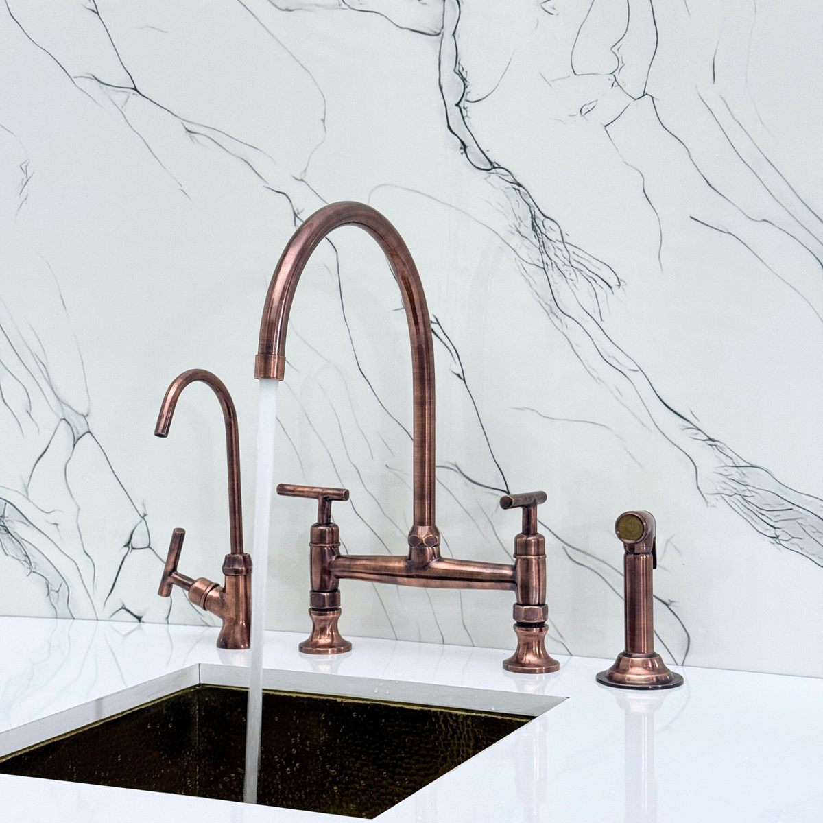 Antique Copper Bridge Faucet with Lever Handles